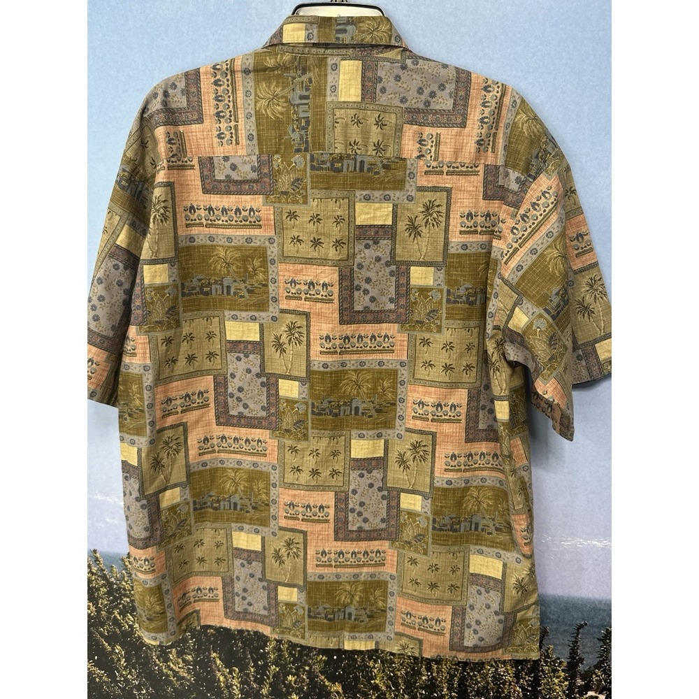 Tori Richard Shirt Mens L Green Palm Print USA Made Hawaiian Cotton Lawn Resort - Picture 3 of 4